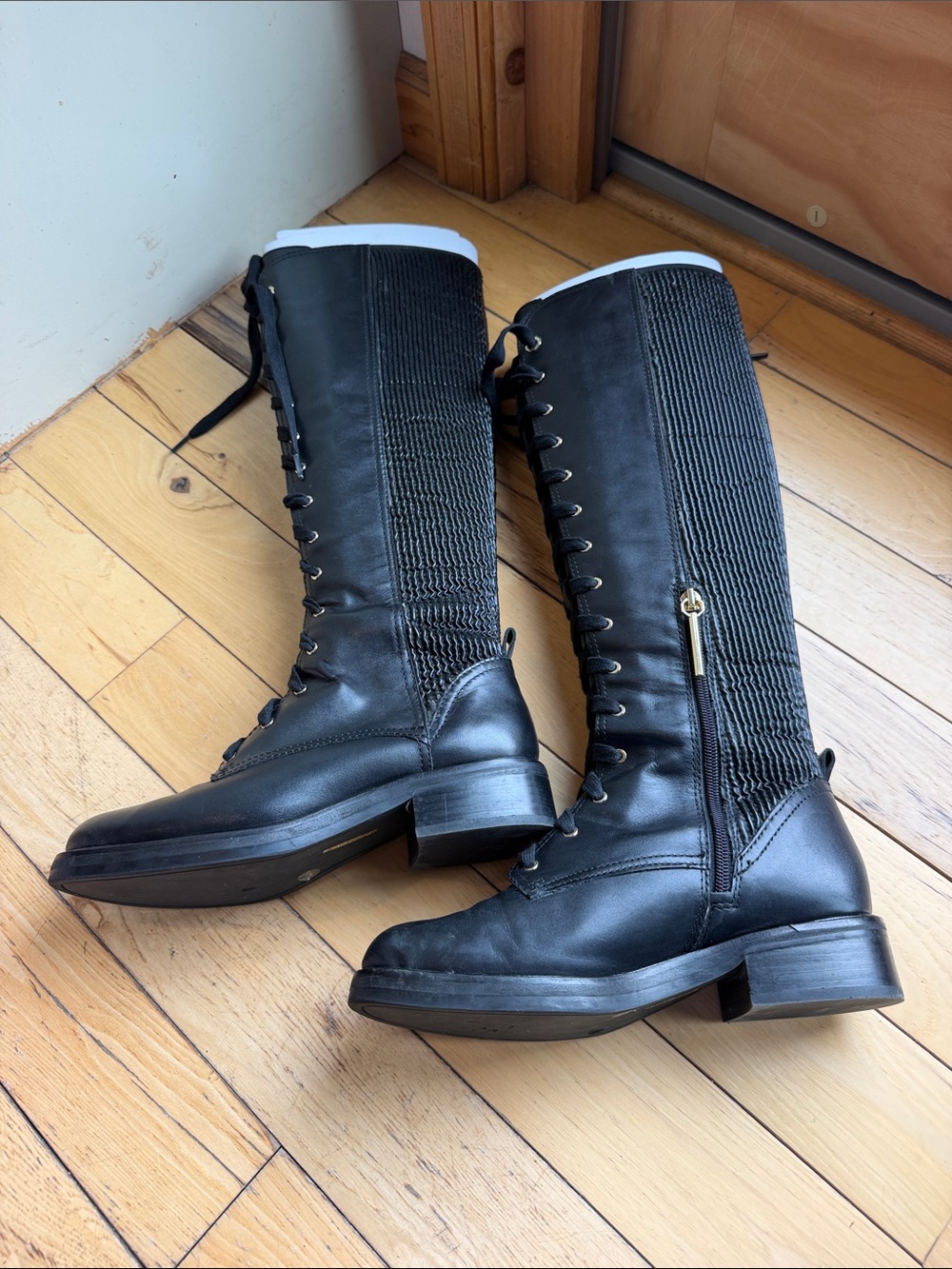 Louise et Cie Black Lace-Up Knee-High Boots with Side Zip